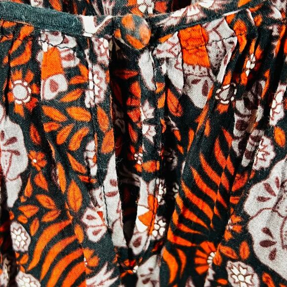 Joie Boho Floral Peasant Top Red Black Tie Neck Puff Sleeve Romantic Style Small - Picture 6 of 11